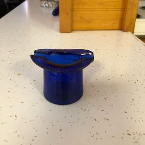 Vintage Glass Cobalt Blue Top Hat Ashtray